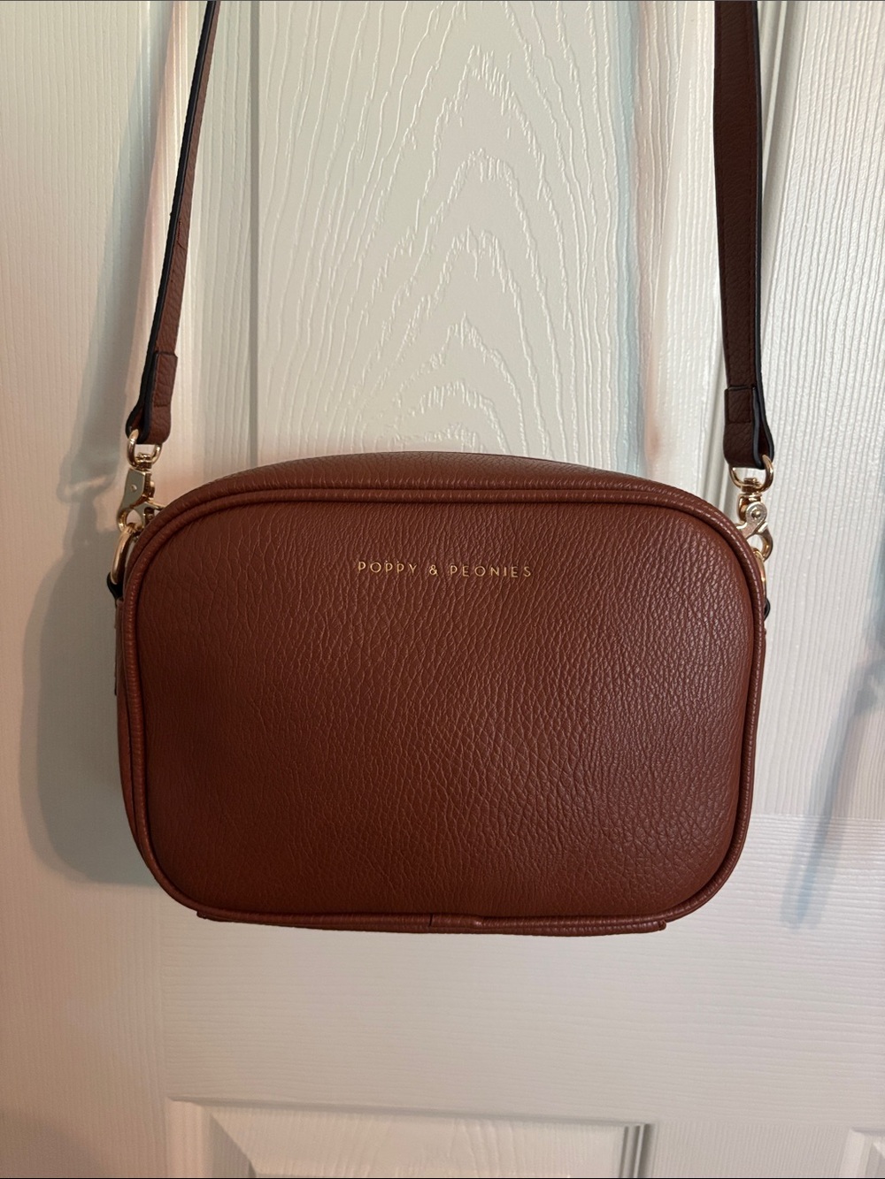 Poppy & Peonies Chestnut Brown Pebbled Leather Crossbody